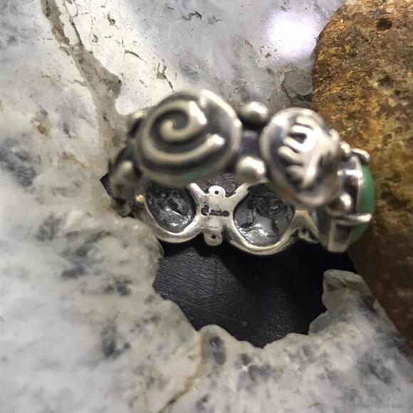 Jody Naranjo Sterling Diamond Shape Green Turquoise Petroglyph Ring Size 9 - Picture 7 of 10